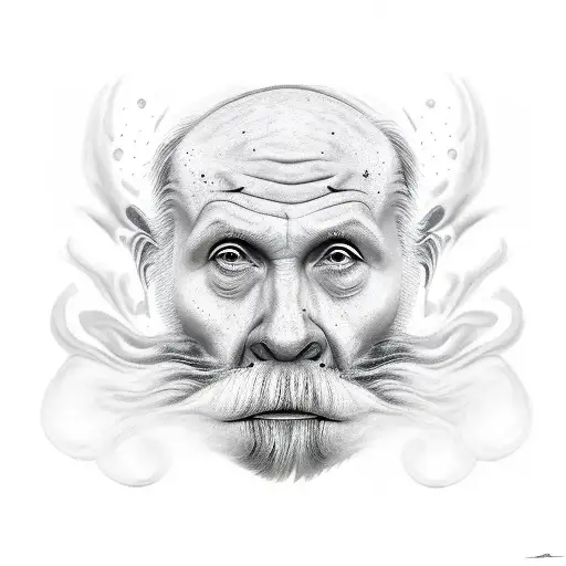 old man face disintegrate into animals tattoo design idea