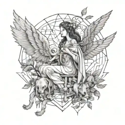 female angel transending the animals in the forest tattoo design idea
