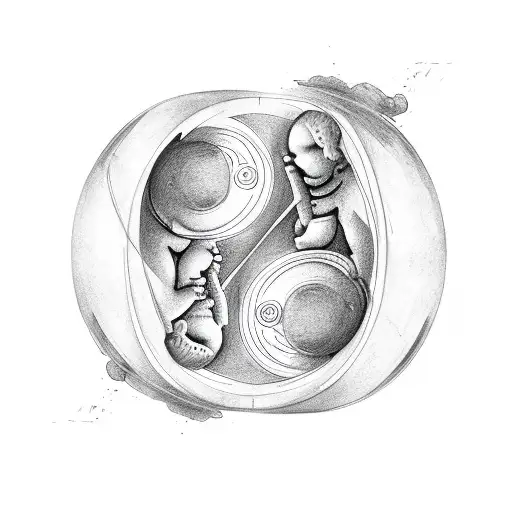 two human babies in a womb in the shape of yin and Yang logo tattoo design idea