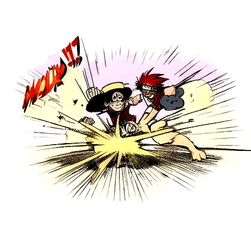 A dynamic and action-packed scene featuring Roanoa Zoro and Monkey D. Luffy engaged in a fierce battle tattoo design idea