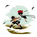 A dynamic and action-packed scene featuring Roanoa Zoro and Monkey D. Luffy engaged in a fierce battle tattoo design idea