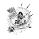 A dynamic and action-packed scene featuring Roanoa Zoro and Monkey D. Luffy engaged in a fierce battle tattoo design idea