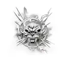 A dynamic and action-packed scene featuring Roanoa Zoro and Monkey D. Luffy engaged in a fierce battle tattoo design idea