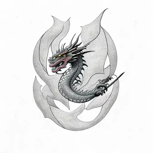 Realism Dragon Breathing Fire Tattoo Idea Blackink Ai