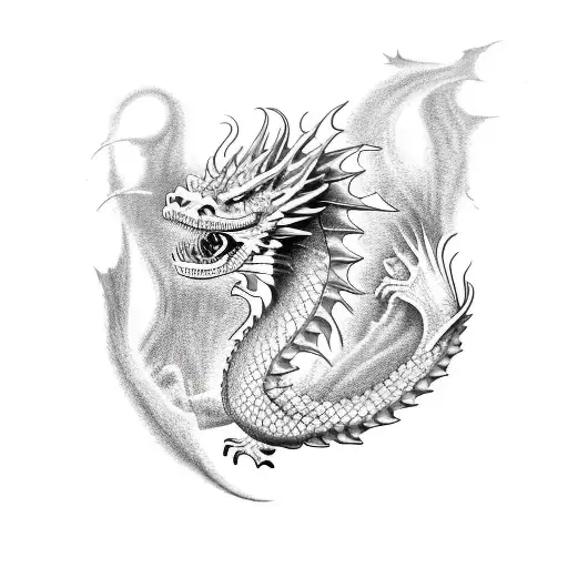 Realism Dragon Breathing Fire Tattoo Idea Blackink Ai