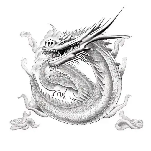 Realism Dragon Breathing Fire Tattoo Idea Blackink Ai