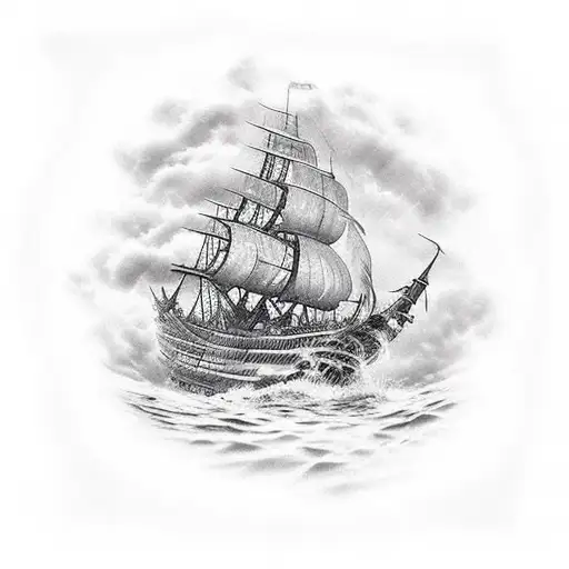 sunken ship with sketon pirates tattoo design idea