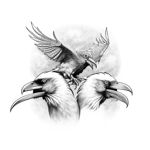 2 ravens leaning into the web of wyrd  tattoo design idea