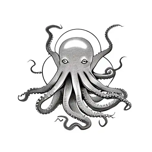 evil Octopus holding a globe and smiling at you  tattoo design idea