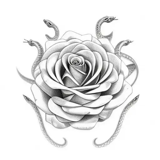 flowers with snake coiled around dagger tattoo design idea