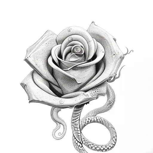 three roses and snake coiled around a jeweled knife tattoo design idea