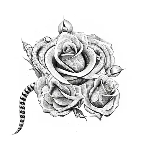 three roses and snake coiled around a jeweled knife tattoo design idea