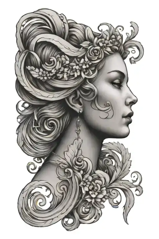 the sign of virgo represented in woman and the name of Kylian below tattoo design idea