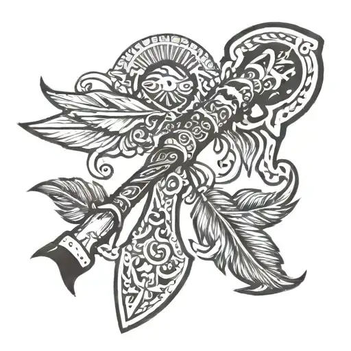 feather tomahawk axe tattoo design idea
