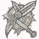 feather tomahawk axe tattoo design idea