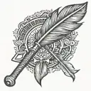 feather tomahawk axe tattoo design idea