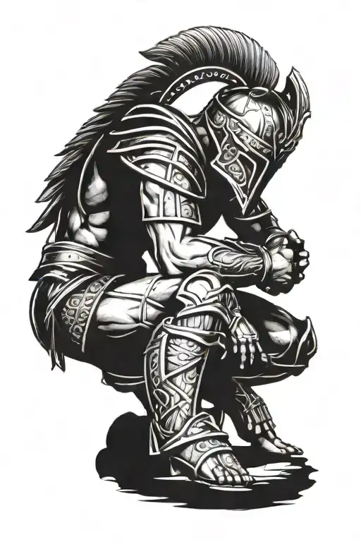 Roman spartan warrior kneeling tattoo design idea