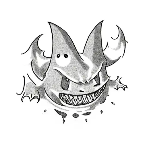 A traditional tattoo depicting Gengar in a classic ghost type Pokemon battle scene tattoo design idea