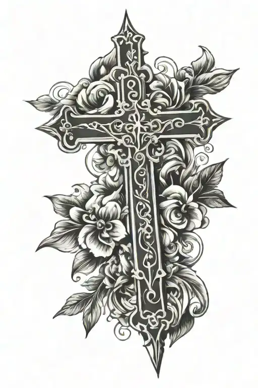 cross with last name incorporated tattoo design idea