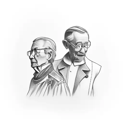 A tattoo of a siluet of a grandfather walking with his granddaughter holding hands and the word Yeye making a line as it tattoo design idea