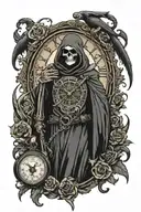 grim reaper clock surrounded tattoo design idea