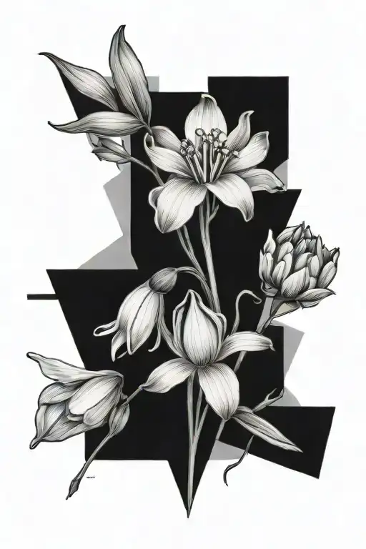 An abstract geometric design incorporating a snowdrop and carnation with a subtle tribute to fatherhood tattoo design idea