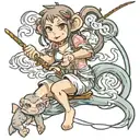 girl monkey fishing tattoo design idea