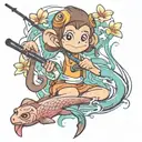 girl monkey fishing tattoo design idea
