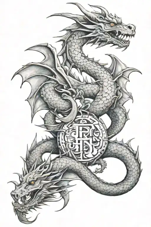 dragon and the word 'family' incorporated tattoo design idea