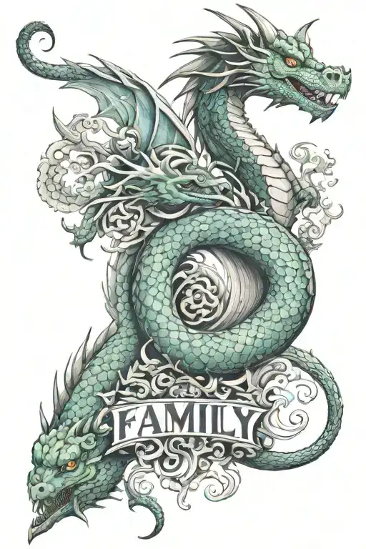 dragon and the word 'family' incorporated tattoo design idea