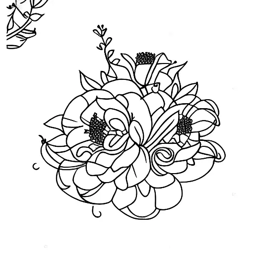 elegant birthflower bouquet march, april and december with stem tattoo design idea
