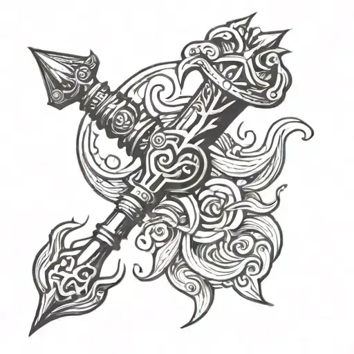 trident, mace, vishnu chakra, tattoo design idea