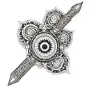 trident, mace, vishnu chakra, tattoo design idea