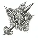 trident, mace, vishnu chakra, tattoo design idea