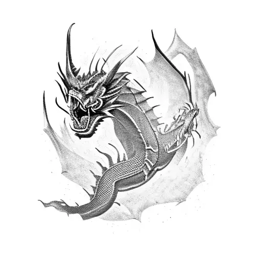 red tiger fighting black dragon tattoo design idea