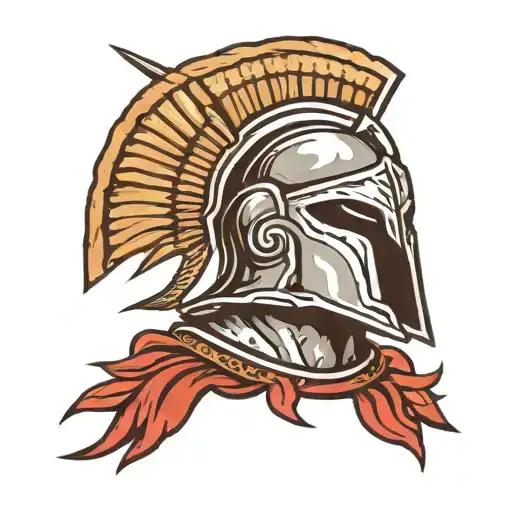 Spartan helmet above an army of spartans fighting alongside tattoo design idea