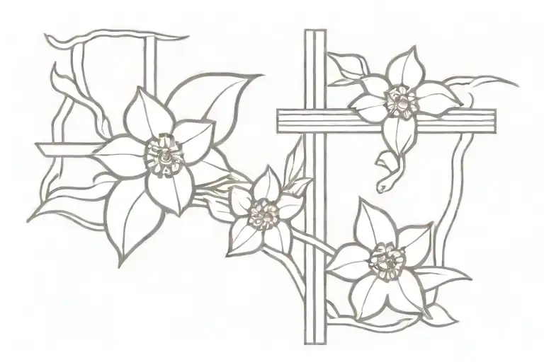 holy cross with narcissus and hollys over it tattoo design idea