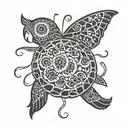 butterfly, turtle, owl  tattoo design idea