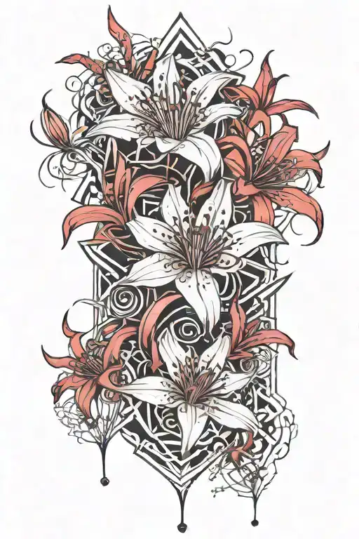 red spider lily with death itself Geometric shapes tattoo design idea