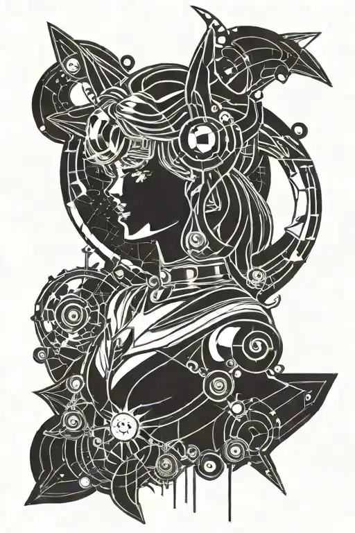 sailor moon and cybergsigilism  tattoo design idea