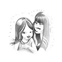 A detailed illustration of a mother and daughter enjoying a carousel ride in a carnival. tattoo design idea