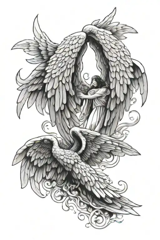 2 angels wings touching like in the ark of the covenant  tattoo design idea