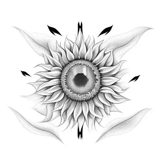A tooth-shaped sunflower with dental tools as its petals tattoo design idea