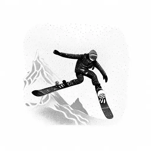 A snowboarder jumping off a mountain peak tattoo design idea