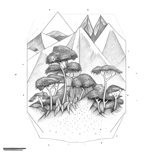 vegetation of the Brazilian cerrado along with a waterfall in the background and all this within a triangle tattoo design idea