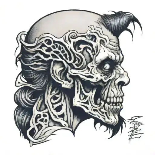 Nofretete, side view zombie head tattoo design idea