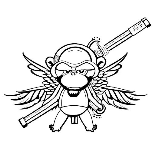 monkey with mechanics wrench and angel wings tattoo design idea