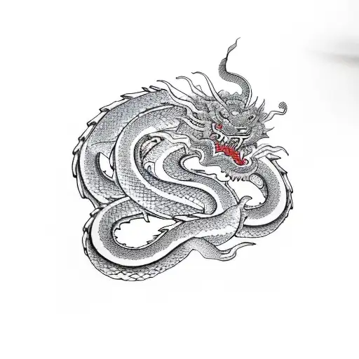 bonsai with dragon, snake, monkey, dog, tiger around  tattoo design idea
