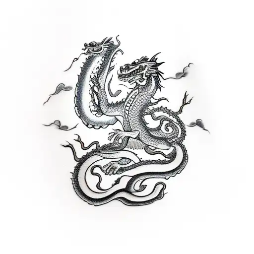bonsai with dragon, snake, monkey, dog, tiger around  tattoo design idea