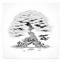 bonsai tree with dragon, snake, monkey, dog, tiger around the tree tattoo design idea